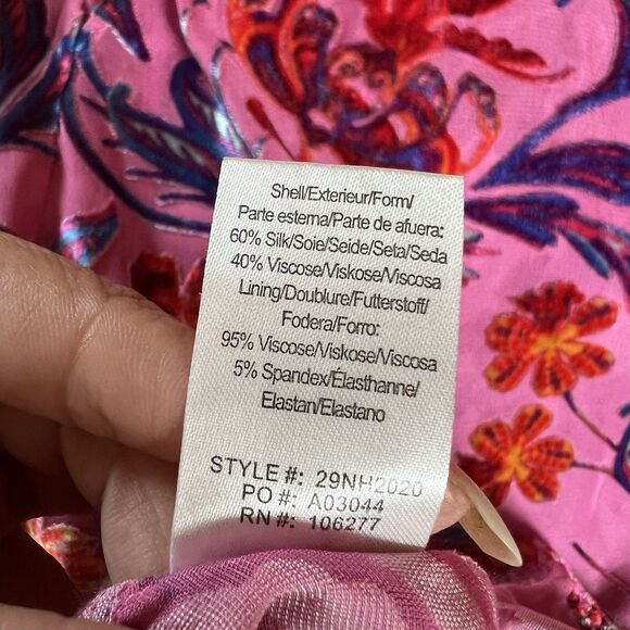 Hale Bob Top Medium Pink Floral Delyse Velvet Burnout Keyhole 3/4 Kimono Sleeves - Picture 6 of 11